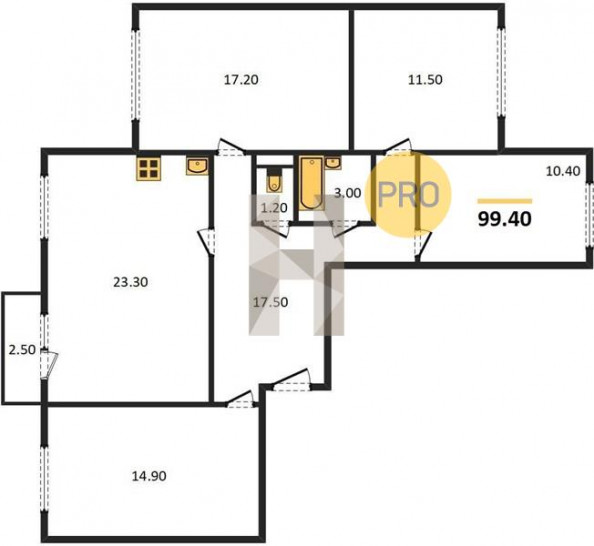 Четырёхкомнатная квартира 99.4 м²