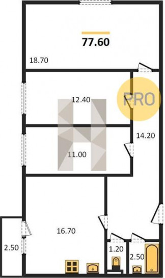 Трёхкомнатная квартира 77.6 м²