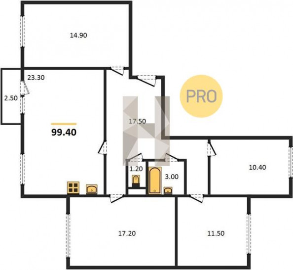 Четырёхкомнатная квартира 99.4 м²